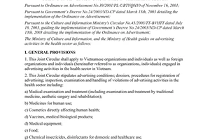 Joint circular No. 01/2004/TTLT-BVHTT guiding on advertising activities
