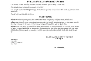 Quyết định 160/2004/QĐ-UB đổi tên Nông trường Sông Hậu tỉnh Cần Thơ