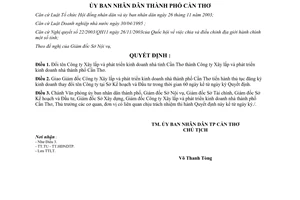 Quyết định 167/2004/QĐ-UB đổi tên Công ty Xây lắp và phát triển kinh doanh nhà tỉnh Cần Thơ