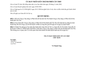 Quyết định 168/2004/QĐ-UB đổi tên Công ty Xây dựng và Phát triển đô thị tỉnh Cần Thơ