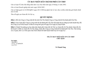 Quyết định 172/2004/QĐ-UB đổi tên Công ty Công trình đô thị tỉnh Cần Thơ