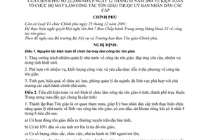 Nghị định 22/2004/NĐ-CP kiện toàn tổ chức bộ máy làm công tác tôn giáo thuộc Ủy ban nhân dân các cấp