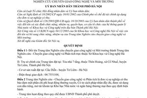 Quyết định 06/2004/QĐ-UB đổi tên xác định lại chức năng, nhiệm vụ Trung tâm Nghiên cứu chuyển giao Công nghệ Môi trường