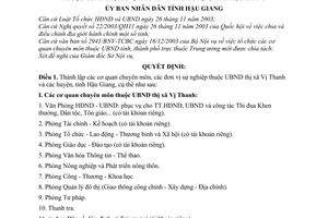 Quyết định 27/2004/QĐ-UB thành lập các cơ quan chuyên môn, các đơn vị sự nghiệp thuộc UBND thị xã Vị Thanh huyện, tỉnh Hậu Giang