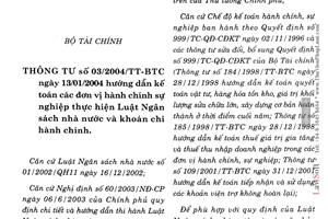 Thông tư 03/2004/TT-BTC hướng dẫn kế toán đơn vị hành chính sự nghiệp thực hiện Luật Ngân sách nhà nước khoán chi hành chính