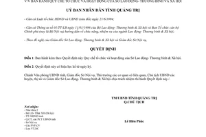 Quyết định 67/2004/QĐ-UB quy chế tổ chức hoạt động Sở Lao động Quảng Trị