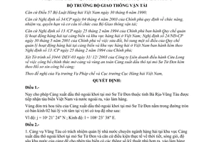 Quyết định 01/2004/QĐ-BGTVT công bố cảng xuất dầu thô ngoài khơi tại mỏ Sư Tử Đe