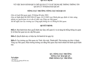 Quyết định 19/TCHQ/QĐ-CNTT quy chế quản lý sử dụng hệ thống thông tin quản lý tờ khai hải quan