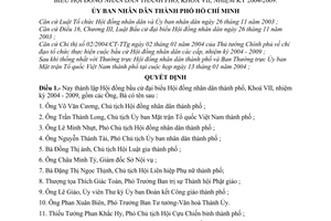 Quyết định 05/2004/QĐ-UB  thành lập Hội đồng bầu cử đại biểu Hội đồng nhân dân thành phố, Khoá VII, nhiệm kỳ 2004-2009