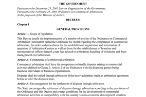 Decree of Government No.25/2004/ND-CP of January 15th , 2004 detailing the implementation of a number of articles of The Ordinance On Commercial Arbitration