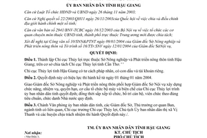 Quyết định 51/2004/QĐ-UBND thành lập chi cục thủy lợi trực thuộc sở nông nghiệp phát triển nông thôn Hậu Giang