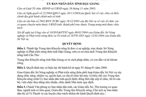 Quyết định 48/2004/QĐ-UBND thành lập trung tâm khuyến nông thuộc sở nông nghiệp phát triển nông thôn Hậu Giang