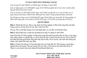 Quyết định 53/2004/QĐ-UBND thành lập chi cục thú y trực Hậu Giang