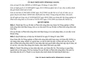 Quyết định 54/2004/QĐ-UBND thành lập chi cục di dân phát triển nông thôn Hậu Giang