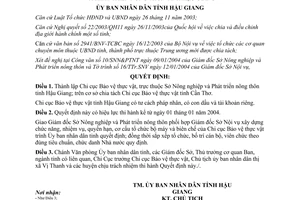 Quyết định 52/2004/QĐ-UBND thành lập chi cục bảo vệ thực vật Hậu Giang