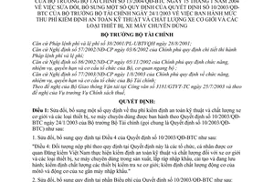 Quyết định 13/2004/QĐ-BTC mức thu phí kiểm định an toàn kỹ thuật chất lượng xe cơ giới thiết bị, xe máy chuyên dùng sửa đổi 10/2003/QĐ-BTC