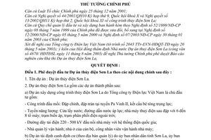 Quyết định 92/2004/QĐ-TTg phê duyệt đầu tư Dự án thủy điện Sơn La