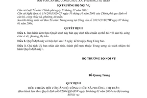 Quyết định 04/2004/QĐ-BNV  Quy định tiêu chuẩn cụ thể cán bộ, công chức xã, phường, thị trấn
