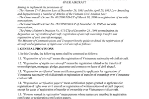 Circular No.01/2004/TT-BGTVT of January 16th, 2004 guiding the registration of aircraft and registration of rights over aircraft