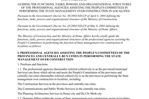 Joint circular No.01/2004/TTLT-BXD-BNV of January 16th, 2004 guiding the functions, tasks, powers and organizational structures of The Professional Agencies Assisting The People's Committees in performing the state management over construction in localities