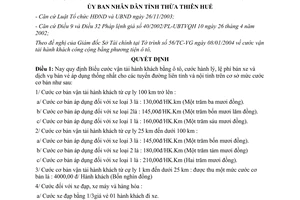 Quyết định 143/2004/QĐ-UB cước vận chuyển hành khách bằng ô tô Thừa Thiên Huế