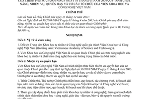 Nghị định 27/2004/NĐ-CP chức năng, nhiệm vụ, quyền hạn cơ cấu tổ chức  Viện Khoa học và Công nghệ Việt Nam