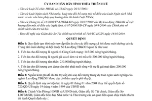 Quyết định 153/QĐ-UB 2004 trợ cấp tiền ăn hàng tháng cho đối tượng nuôi dưỡng xã hội Thừa Thiên Huế