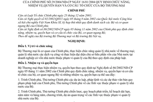 Nghị định 29/2004/NĐ-CP chức năng, nhiệm vụ, quyền hạn cơ cấu tổ chức Bộ Thương mại