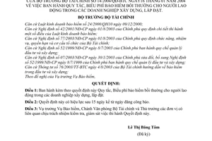 Quyết định 14/2004/QĐ-BTC Quy tắc, Biểu phí bảo hiểm bồi thường người lao động trong doanh nghiệp xây dựng, lắp đặt
