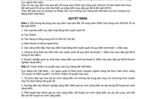 Quyết định 170/2004/QĐ-BGTVT Sửa đổi năm 2002  Công ước SOLAS 74 Bộ luật quốc tế an ninh tàu biển cảng biển