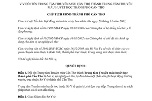 Quyết định 207/2004/QĐ-UB Trung tâm Truyền máu huyết học Cần Thơ