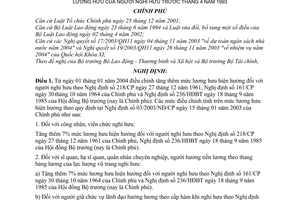 Nghị định 31/2004/NĐ-CP điều chỉnh mức lương hưu người nghỉ hưu trước tháng 4/1993