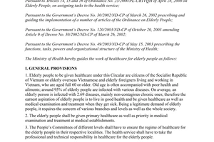 Circular No.02/2004/TT-BYT of January 20th, 2004 guiding the work of healthcare for elderly people