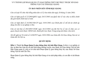 Quyết định số 81/2004/QĐ-UB  lập Đoạn Quản lý giao thông thủy bộ tỉnh Hậu Giang