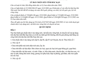 Quyết định 01/2004/QĐ-UBND giá chuẩn nhà ở xây dựng mới vật kiến trúc riêng biệt di chuyển mồ mã Bắc Kạn