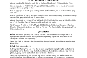 Quyết định 93/2004/QĐ-UB thành lập trung tâm dịch vụ văn hóa thể thao Hậu Giang