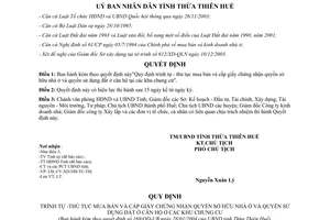 Quyết định 169/2004/QĐ-UB thủ tục mua bán cấp giấy chứng nhận quyền sở hữu nhà ở Thừa Thiên Huế