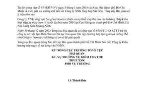 Công văn  369/TCHQ-KTTT giải toả cưỡng chế