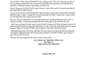 Công văn 393/TCHQ-KTTT áp dụng giá tính thuế tối thiểu