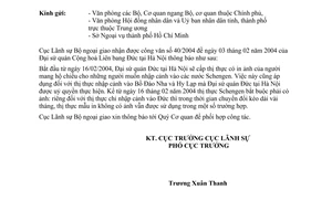 Công văn  288/CV-LS XNC Đại sứ quán Đức tại Hà nội áp dụng cấp thị thực vào các nước Schengen theo mẫu mới