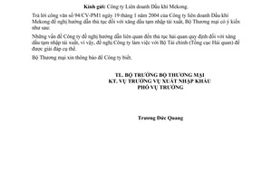 Công văn  0596/TM-XNK thủ tục  xăng dầu tạm nhập tái xuất