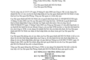 Công văn 487 TCHQ/KTTT bù trừ tiền thuế Nhập khẩu