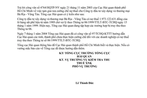 Công văn  486 TCHQ/KTTT tạm giải toả cưỡng chế nợ thuế