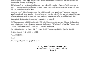 Công văn 0643 TM/CP-TNA Đại sứ quán Cộng hoà nhân dân An-giê-ri tại Hà Nội đã gửi công hàm cho Bộ Thương mại
