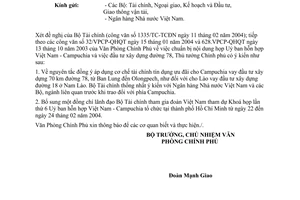 Công văn 719/VPCP-QHQT  khoá họp lần thứ 6 Uỷ ban hỗn hợp Việt Nam - Cam pu chia và đầu tư xây dựng  đường 78