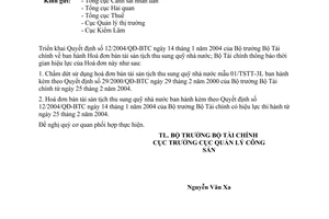 Công văn  1562/TC/QLCS  phát hàng hoá đơn bán tài sản tịch thu sung quỹ nhà nước