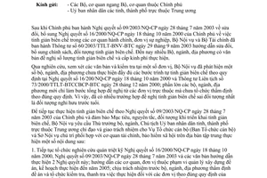 Công văn  354/BNV-TCBC  thực hiện NQ 16/2000/NQ-CP và NQ  09/2003/NQ-CP