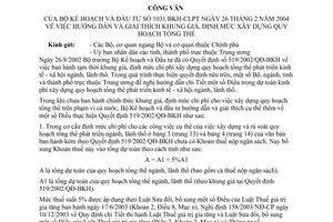 Công văn 1031/BKH-CLPT  hướng dẫn và giải thích khung giá, định mức xây dựng quy hoạch tổng thể