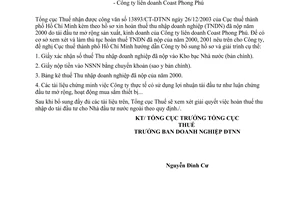 Công văn  474 TCT/DTNN bổ sung hồ sơ hoàn thuế