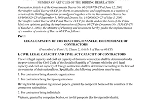 Circular No. 01/2004/TT-BKH of February 2, 2004, guiding the implementation of the Governments Decree No. 66/2003/ND-CP of June 12, 2003 on amendments and supplements to a number of articles of the bidding regulation